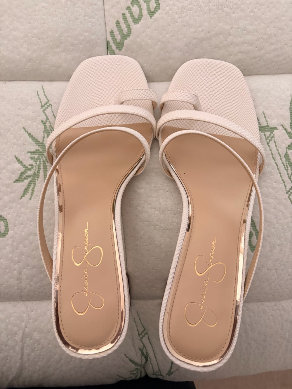 Jessica Simpson Cream Textured Strappy Heeled Sandals